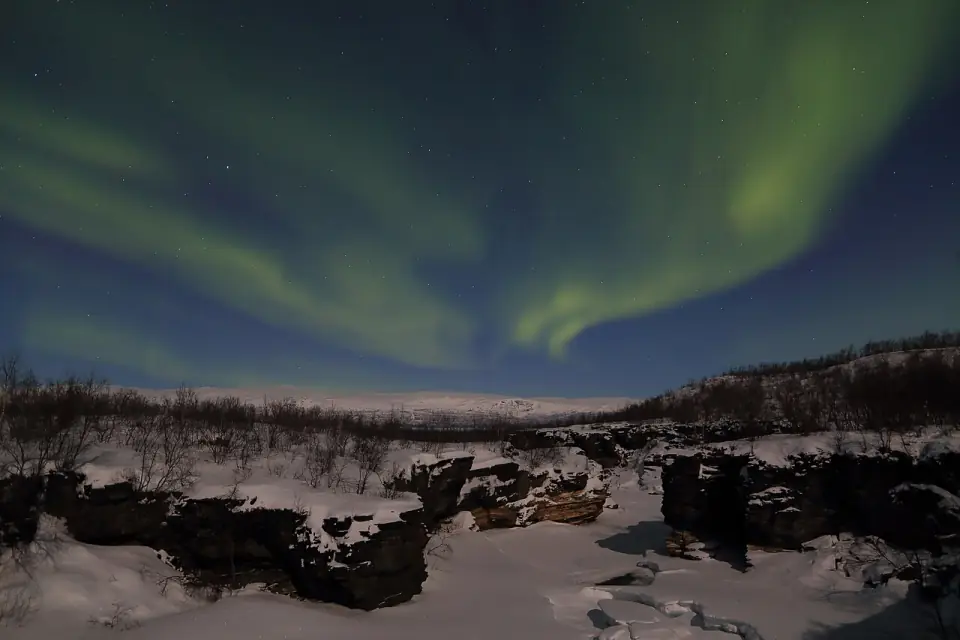 Aurora over frozen Abiskojåkka