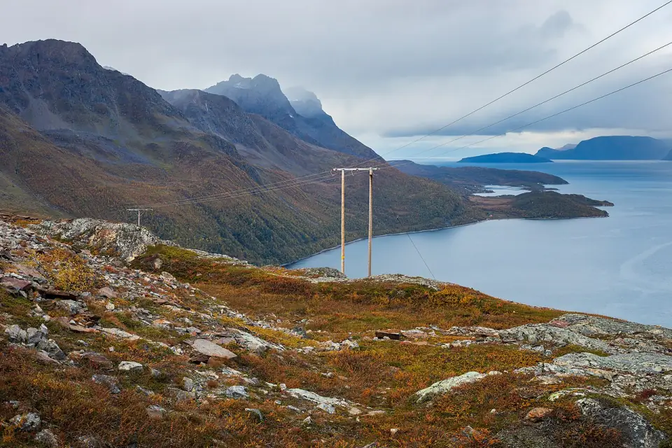 Mountainous coastline of Kvænangen, Kvænangen, Troms og Finnmark, Norway, 2023 September