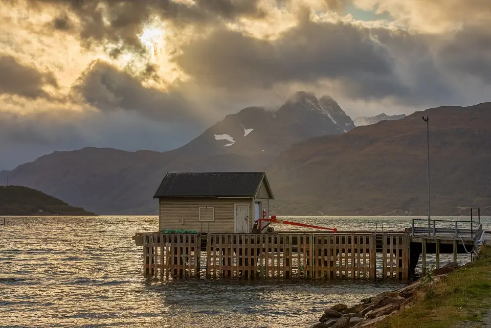 Pier in Skibotn by Lyngen fjord, Storfjord, Troms og Finnmark, Norway, 2023 September